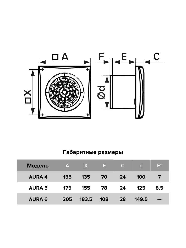 Вентилятор накладной AURA D100 обратный клапан Champagne DICITI