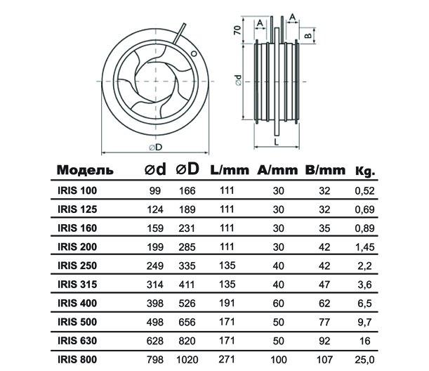 IRIS-100-SS316 клапан воздушный нержав. сталь — Габаритные размеры